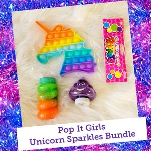 Pop It Girl Unicorn Sparkles Bundle! Unicorn Pop It, Squishy Ball, Slime & More!